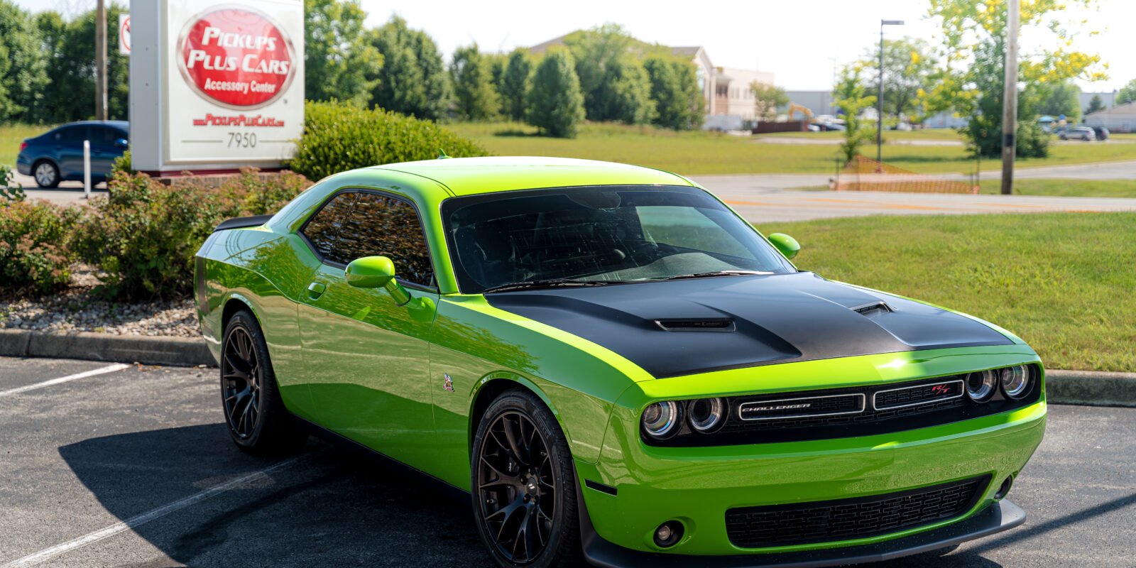 Green Dodge Challenger with AFE intake, Borla Exhaust, custom graphics and dyno run