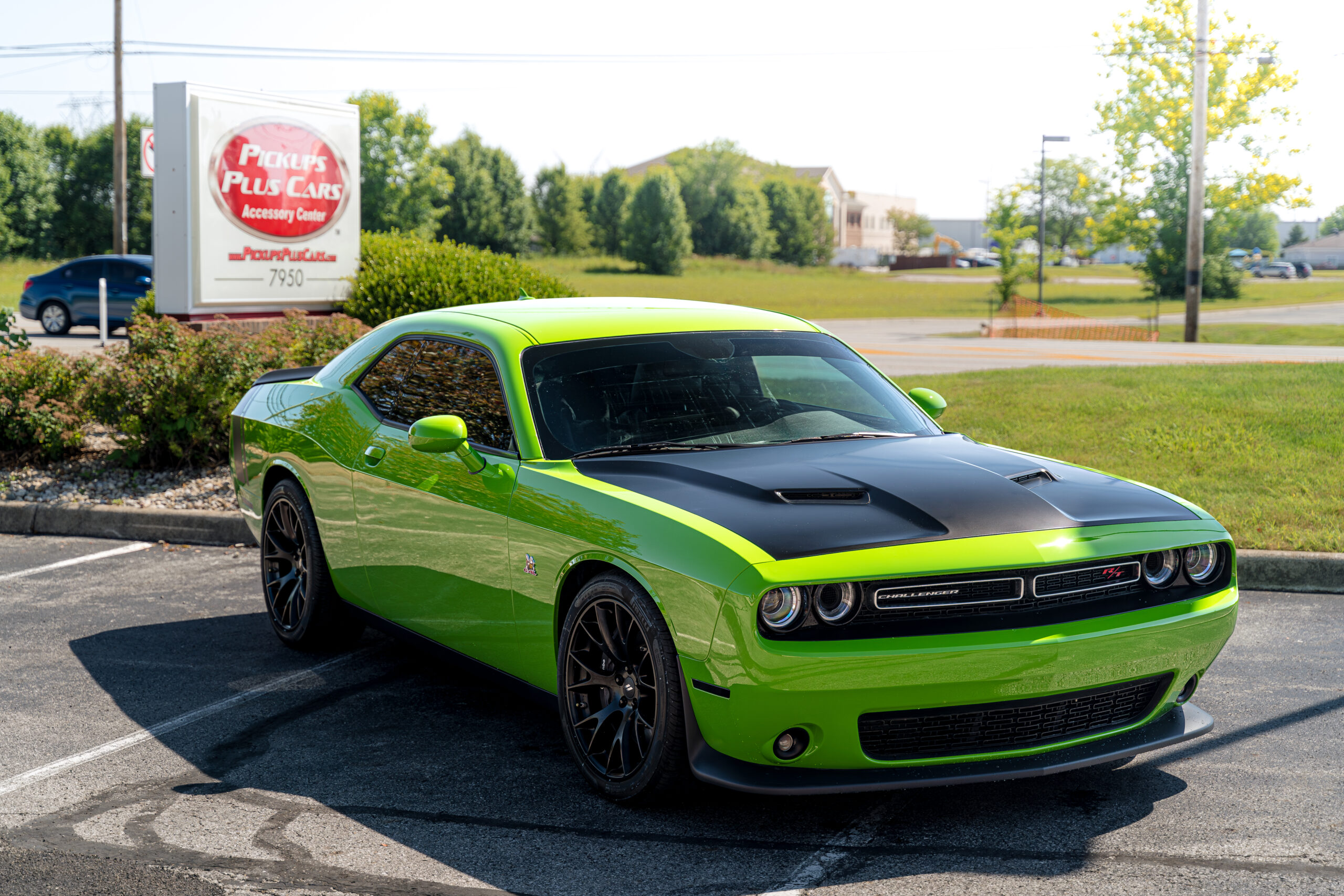 Green Dodge Challenger with AFE intake, Borla Exhaust, custom graphics and dyno run